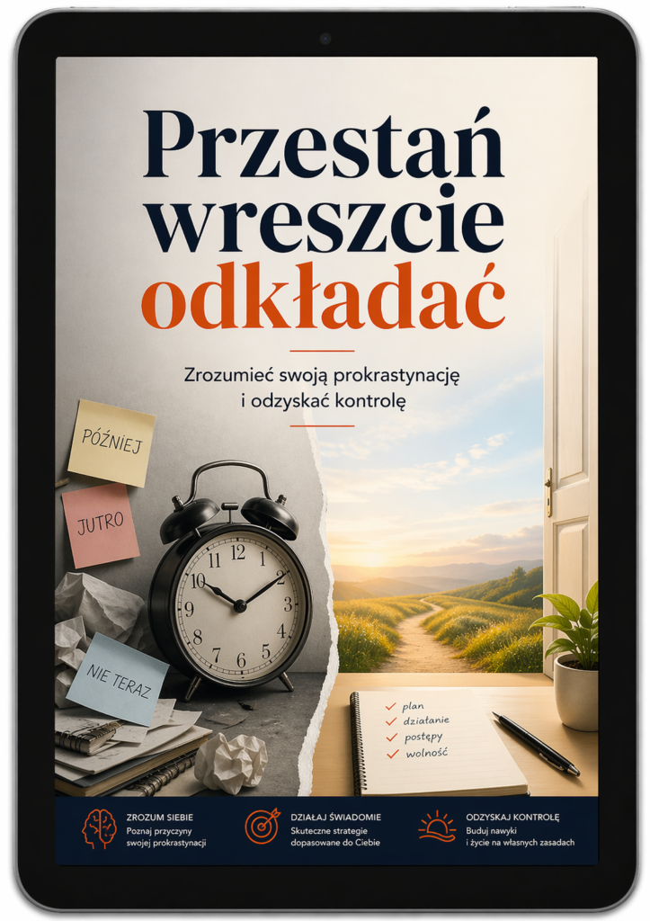 Okładka ebooka „Przestań wreszcie odkładać” – poradnik o prokrastynacji i odzyskiwaniu kontroli nad czasem