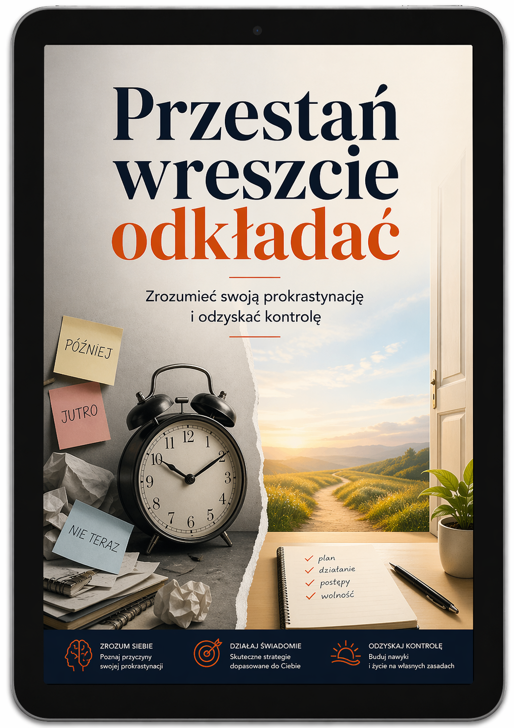 Okładka ebooka „Przestań wreszcie odkładać” – poradnik o prokrastynacji i odzyskiwaniu kontroli nad czasem